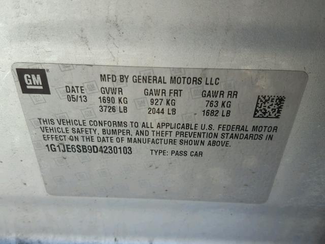 1G1JE6SB9D4230103 - 2013 CHEVROLET SONIC LTZ SILVER photo 10