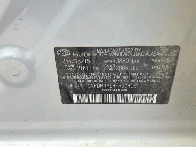 5NPDH4AE4FH634581 - 2015 HYUNDAI ELANTRA SE SILVER photo 10