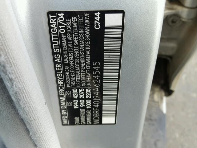 WDBRF40J94A624545 - 2004 MERCEDES-BENZ C 230K SPO SILVER photo 10