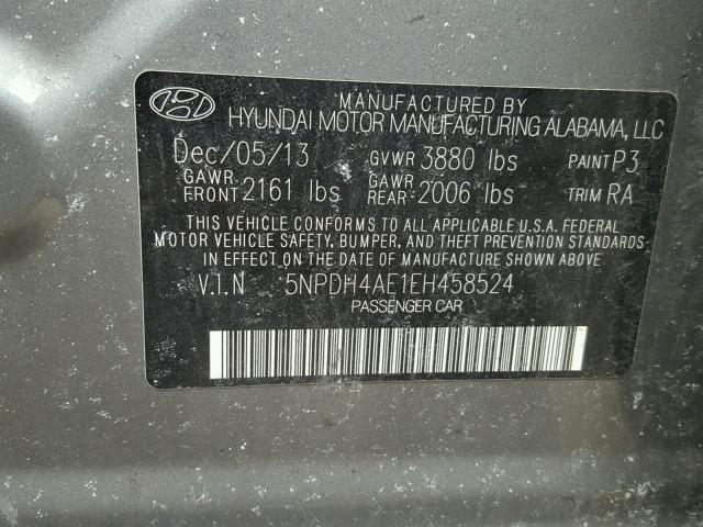 5NPDH4AE1EH458524 - 2014 HYUNDAI ELANTRA SE CHARCOAL photo 10