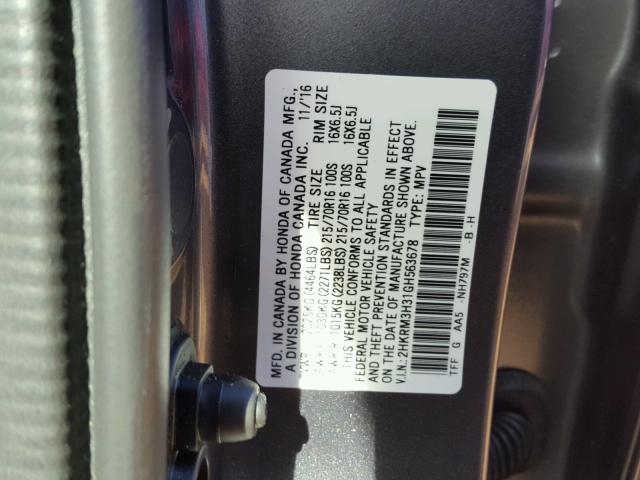 2HKRM3H31GH563678 - 2016 HONDA CR-V LX GRAY photo 10