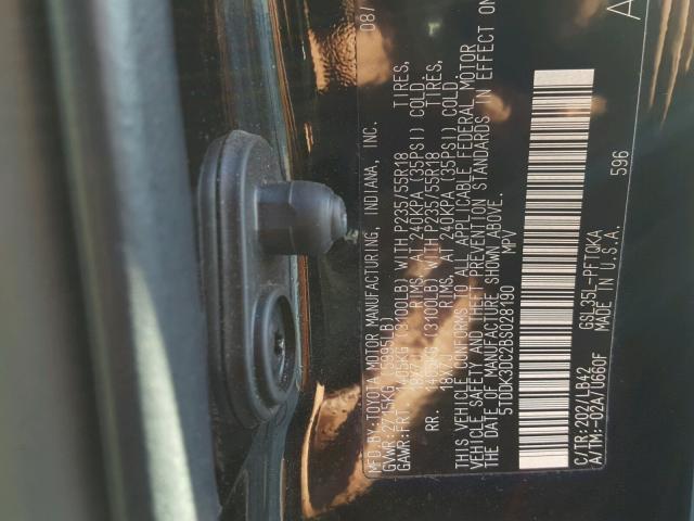 5TDDK3DC2BS028190 - 2011 TOYOTA SIENNA XLE BLACK photo 10