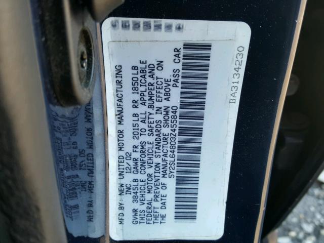 5Y2SL64803Z455840 - 2003 PONTIAC VIBE BLUE photo 10