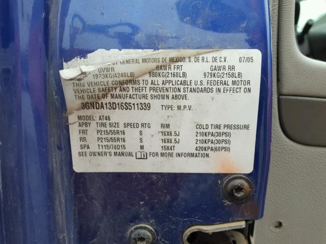 3GNDA13D16S511339 - 2006 CHEVROLET HHR LS TWO TONE photo 10