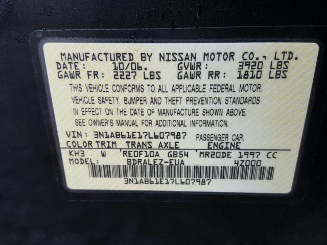 3N1AB61E17L607987 - 2007 NISSAN SENTRA 2.0 BLACK photo 10