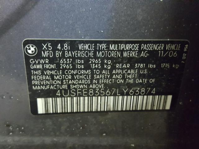 4USFE83567LY63874 - 2007 BMW X5 4.8I SILVER photo 10