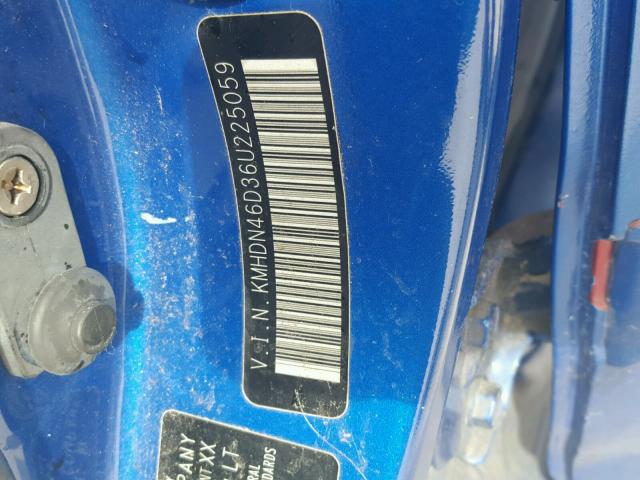 KMHDN46D36U225059 - 2006 HYUNDAI ELANTRA GL BLUE photo 10