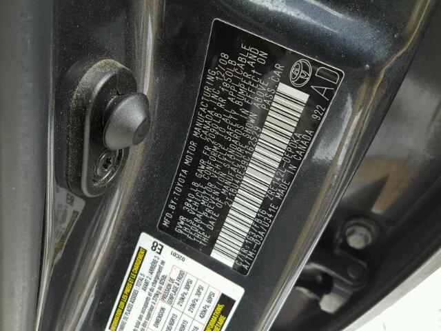 2T1BU40E39C162529 - 2009 TOYOTA COROLLA BA GRAY photo 10