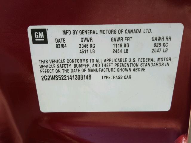 2G2WS522141308146 - 2004 PONTIAC GRAND PRIX BURGUNDY photo 10