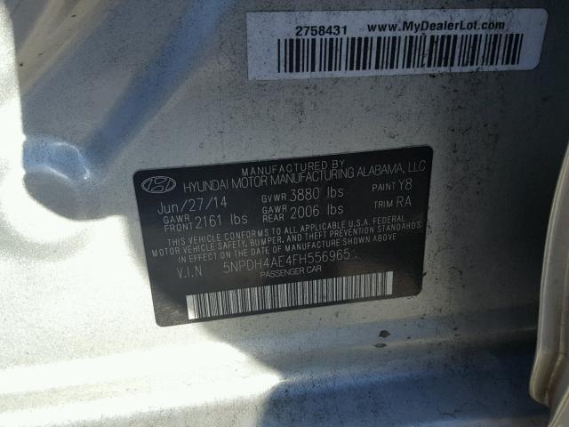 5NPDH4AE4FH556965 - 2015 HYUNDAI ELANTRA SE SILVER photo 10