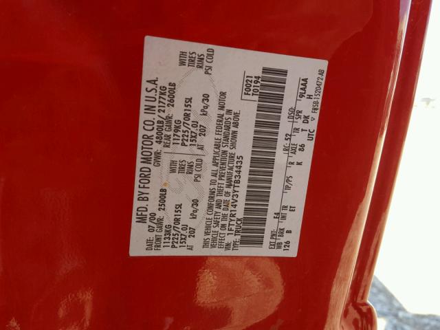 1FTYR14V3YTB34435 - 2000 FORD RANGER SUP RED photo 10