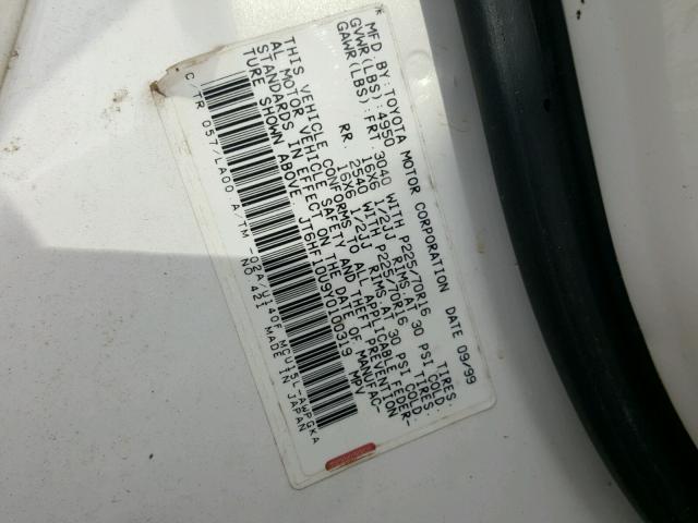 JT6HF10U9Y0100319 - 2000 LEXUS RX 300 CREAM photo 10