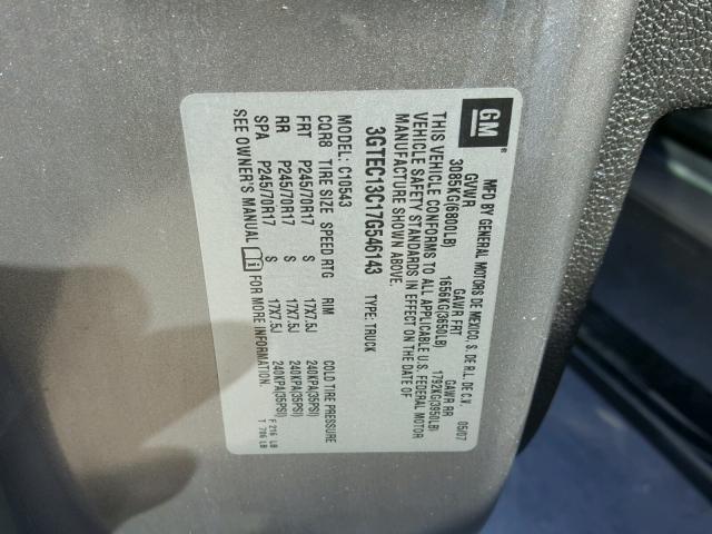 3GTEC13C17G546143 - 2007 GMC NEW SIERRA GRAY photo 10