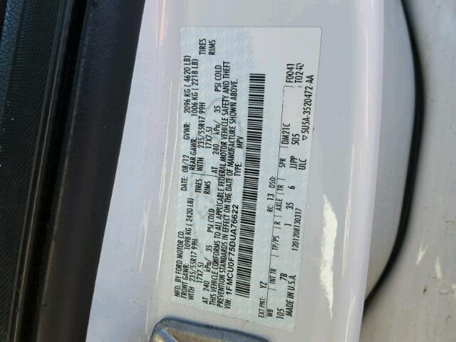 1FMCU0F75DUA76622 - 2013 FORD ESCAPE S WHITE photo 10