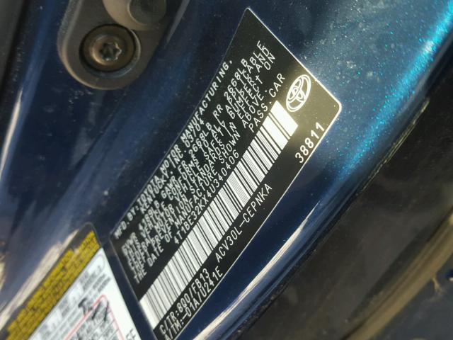 4T1BE32KX4U340406 - 2004 TOYOTA CAMRY LE BLUE photo 10