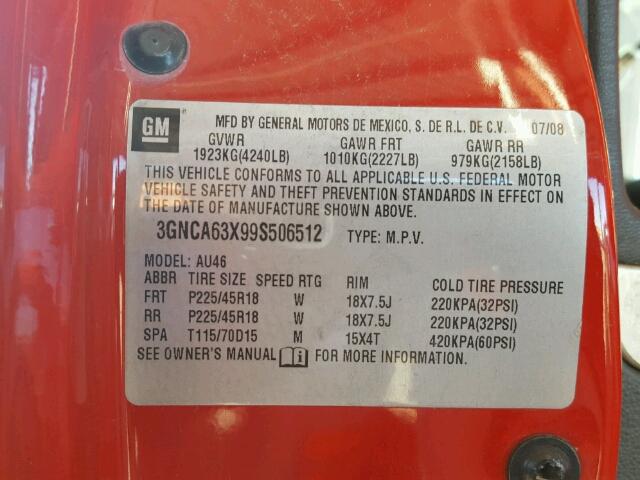 3GNCA63X99S506512 - 2009 CHEVROLET HHR SS 红色 照片 10