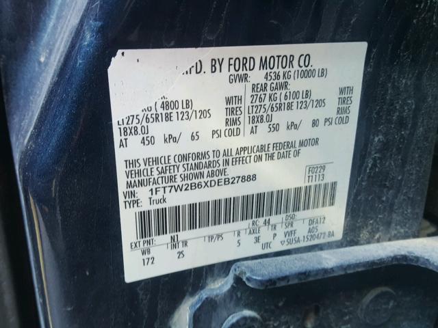 1FT7W2B6XDEB27888 - 2013 FORD F250 SUPER BLUE photo 10