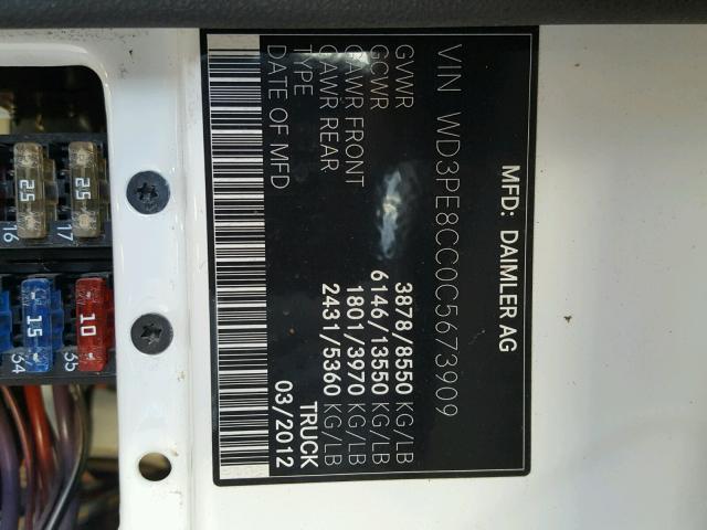 WD3PE8CC0C5673909 - 2012 MERCEDES-BENZ SPRINTER 2 WHITE photo 10