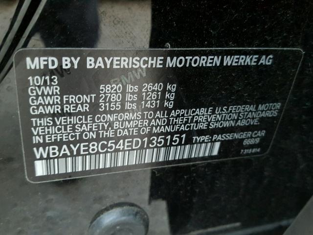 WBAYE8C54ED135151 - 2014 BMW 750 LI BLACK photo 10