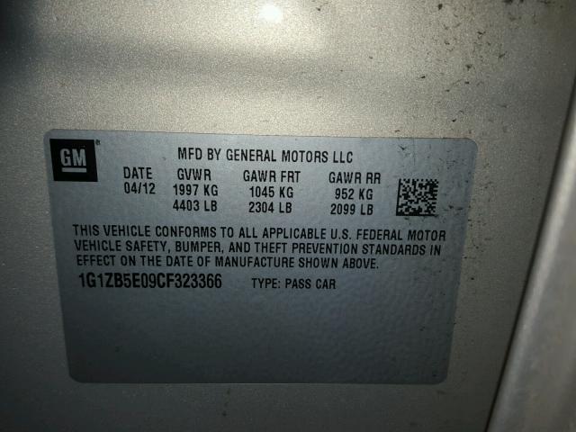 1G1ZB5E09CF323366 - 2012 CHEVROLET MALIBU LS GOLD photo 10