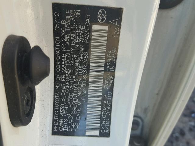 JTDZN3EU8C3142458 - 2012 TOYOTA PRIUS V WHITE photo 10