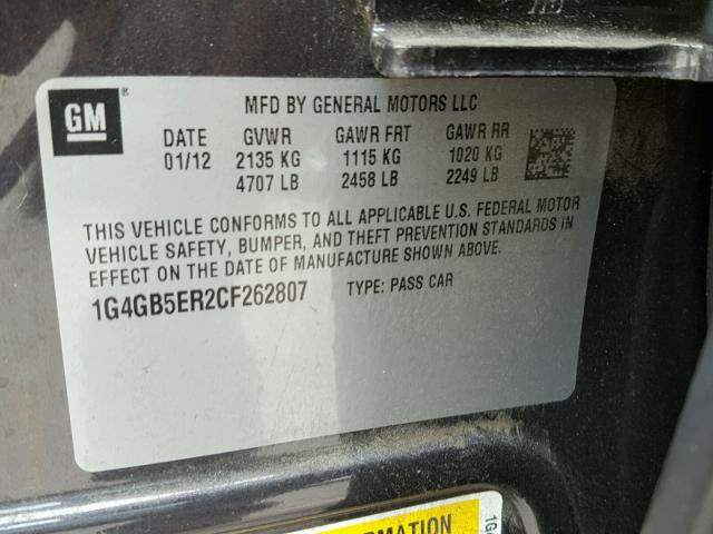 1G4GB5ER2CF262807 - 2012 BUICK LACROSSE C GRAY photo 10