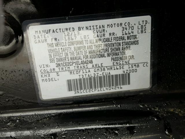 3N1CE2CP1EL404246 - 2014 NISSAN VERSA NOTE BLACK photo 10