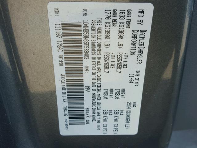 1D4HB58N65F539403 - 2005 DODGE DURANGO LI GRAY photo 10