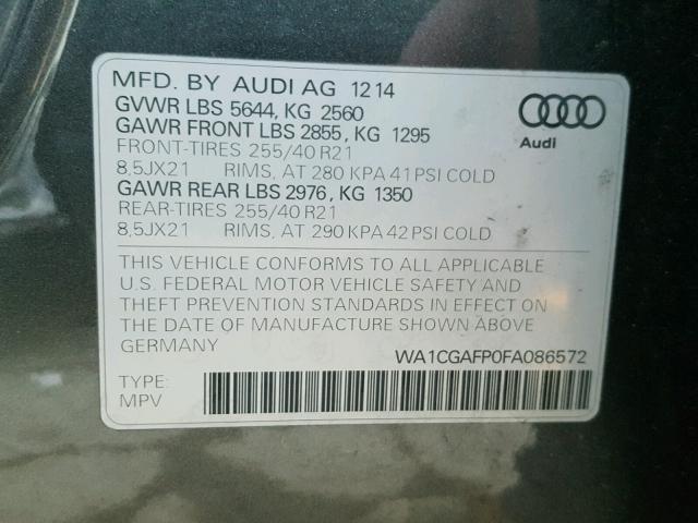 WA1CGAFP0FA086572 - 2015 AUDI SQ5 PREMIU GRAY photo 10