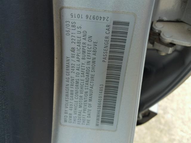 WVWWH63B64E014853 - 2004 VOLKSWAGEN PASSAT GLX 银色 照片 10
