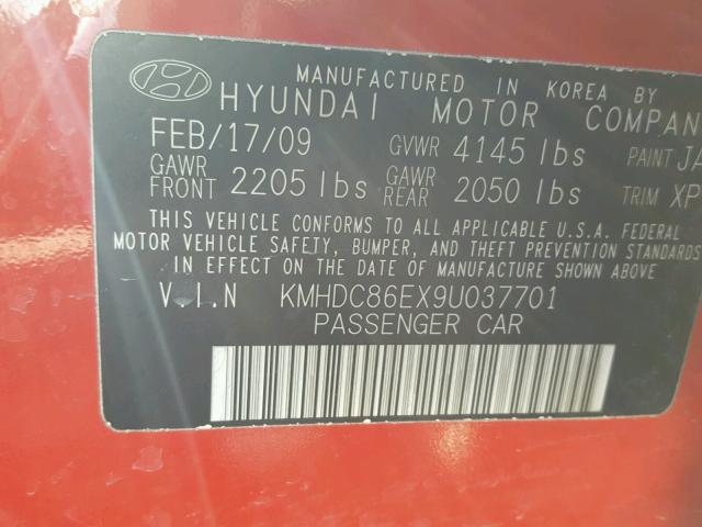 KMHDC86EX9U037701 - 2009 HYUNDAI ELANTRA TO RED photo 10