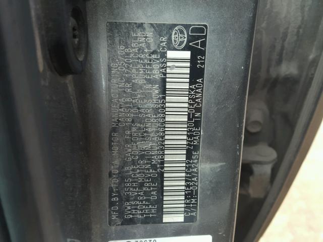 2T1BR32E86C680351 - 2006 TOYOTA COROLLA CE GRAY photo 10