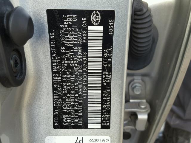 4T1BF1FKXFU074948 - 2015 TOYOTA CAMRY LE SILVER photo 10