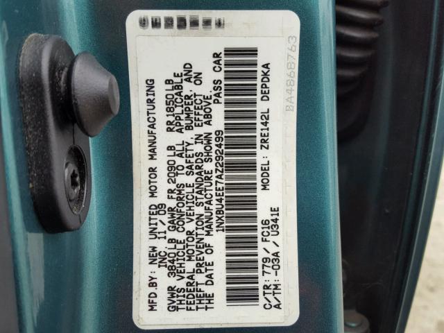 1NXBU4EE7AZ292499 - 2010 TOYOTA COROLLA BA TEAL photo 10