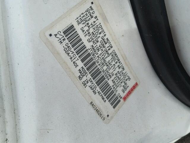 JT2BG12K4T0365884 - 1996 TOYOTA CAMRY DX WHITE photo 10