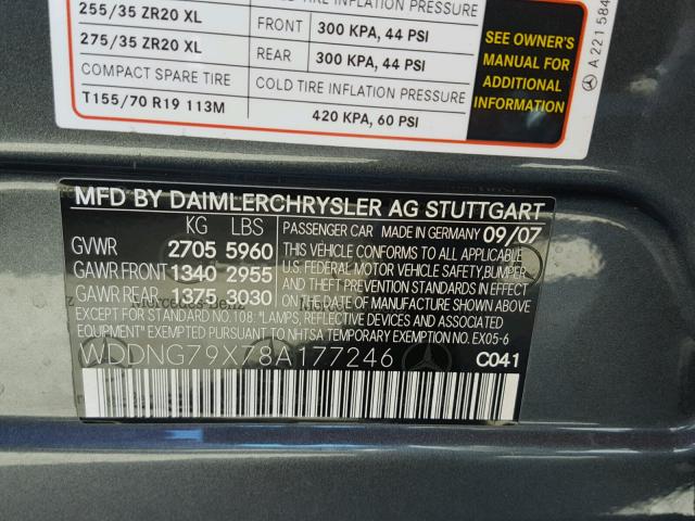 WDDNG79X78A177246 - 2008 MERCEDES-BENZ S 65 AMG GRAY photo 10