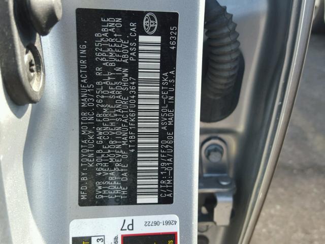 4T1BF1FK6FU043647 - 2015 TOYOTA CAMRY LE SILVER photo 10