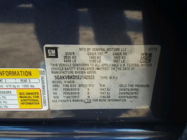 5GAKVBKD5EJ142823 - 2014 BUICK ENCLAVE BLUE photo 10