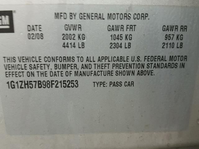 1G1ZH57B98F215253 - 2008 CHEVROLET MALIBU 1LT 银色 照片 10