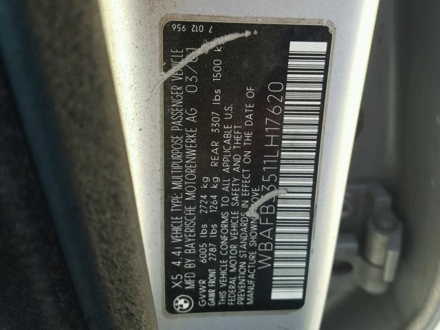 WBAFB33511LH17620 - 2001 BMW X5 4.4I SILVER photo 10