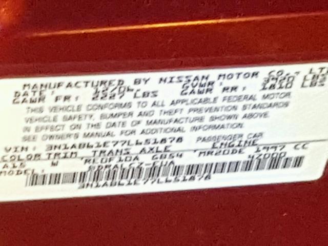 3N1AB61E77L651878 - 2007 NISSAN SENTRA 2.0 RED photo 10