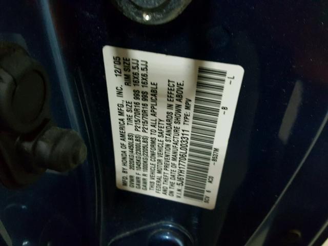 5J6YH17706L003311 - 2006 HONDA ELEMENT EX BLUE photo 10