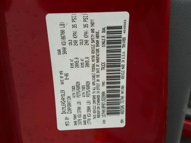 1D7HA18P87J522084 - 2007 DODGE RAM 1500 S RED photo 10