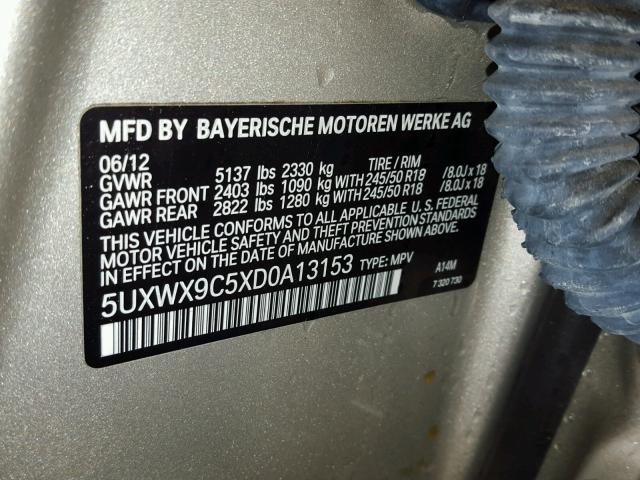 5UXWX9C5XD0A13153 - 2013 BMW X3 XDRIVE2 SILVER photo 10
