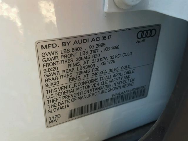 WA1LAAF71HD058797 - 2017 AUDI Q7 PREMIUM WHITE photo 10