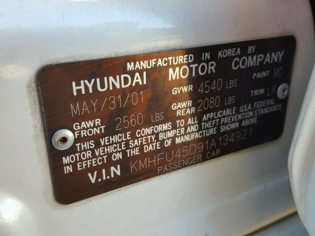 KMHFU45D91A134921 - 2001 HYUNDAI XG 300 WHITE photo 10