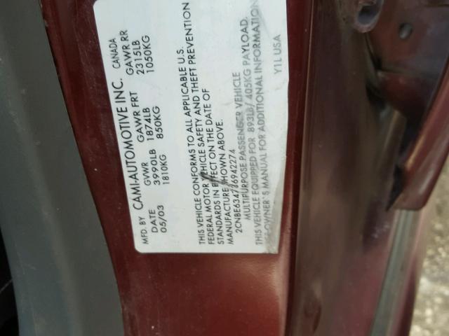 2CNBE634736942274 - 2003 CHEVROLET TRACKER BURGUNDY photo 10