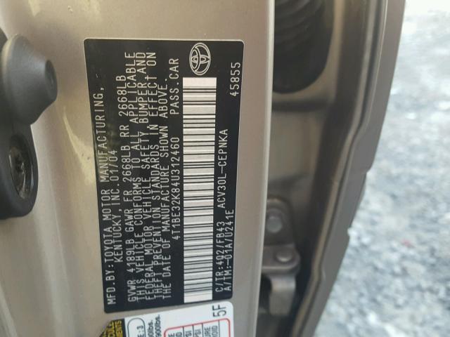 4T1BE32K84U312460 - 2004 TOYOTA CAMRY LE GOLD photo 10