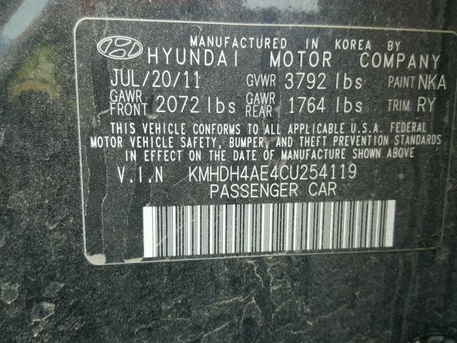 KMHDH4AE4CU254119 - 2012 HYUNDAI ELANTRA GL BLACK photo 10