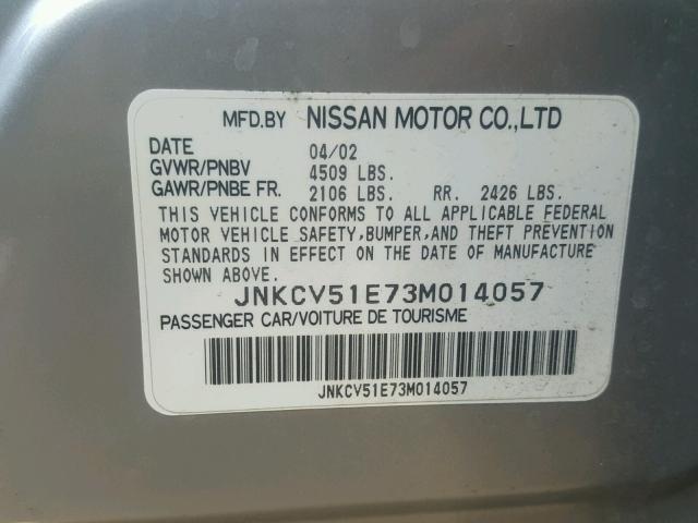 JNKCV51E73M014057 - 2003 INFINITI G35 SILVER photo 10